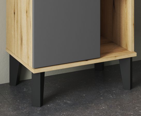 Badezimmer Midischrank Torsby in grau und Evoke Eiche Badm�bel Kommode 51 x 128 cm