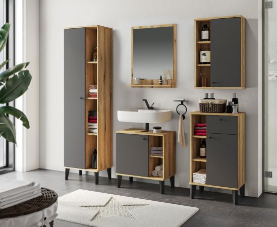 Badezimmer Spiegel Torsby in Evoke Eiche Badspiegel mit Ablage 60 x 75 cm