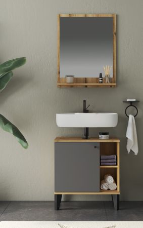 Badm�bel Set 2-teilig Torsby in grau und Evoke Eiche Badkombination 60 cm