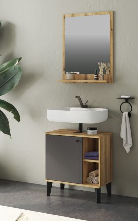 Badm�bel Set 2-teilig Torsby in grau und Evoke Eiche Badkombination 60 cm