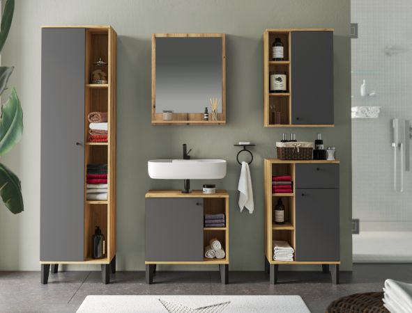 Badm�bel Set 2-teilig Torsby in grau und Evoke Eiche Badkombination 60 cm