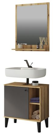 Badm�bel Set 2-teilig Torsby in grau und Evoke Eiche Badkombination 60 cm
