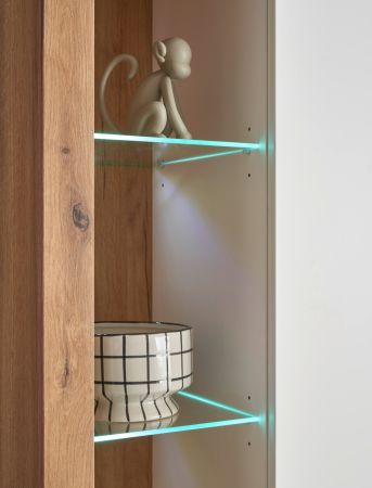 Vitrine Rivian in wei� matt und Evoke Eiche Vitrinenschrank 80 x 195 cm