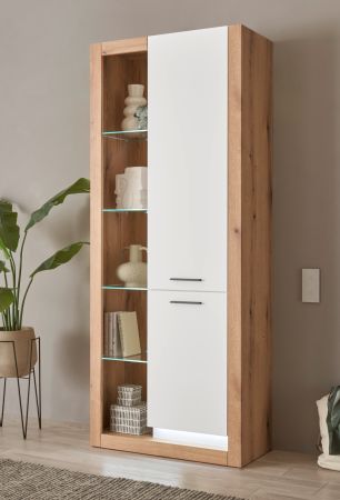 Vitrine Rivian in wei� matt und Evoke Eiche Vitrinenschrank 80 x 195 cm