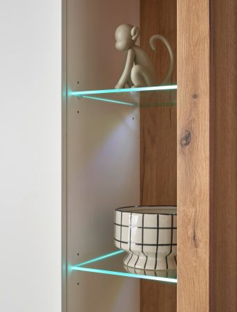 Vitrine Rivian in wei� matt und Evoke Eiche Vitrinenschrank 80 x 195 cm
