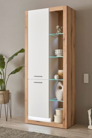 Vitrine Rivian in wei� matt und Evoke Eiche Vitrinenschrank 80 x 195 cm