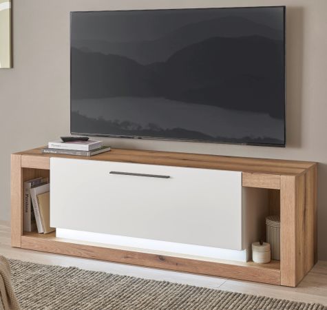 TV-Lowboard Rivian in wei� matt und Evoke Eiche TV Unterteil 150 x 49 cm
