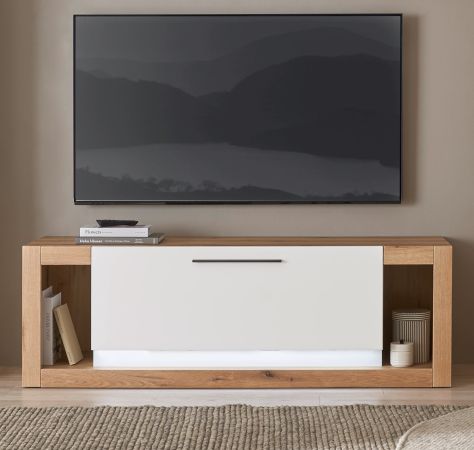 TV-Lowboard Rivian in wei� matt und Evoke Eiche TV Unterteil 150 x 49 cm