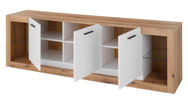 TV-Lowboard Rivian in wei� matt und Evoke Eiche TV Unterteil in Komforth�he XL-Board 198 x 61 cm