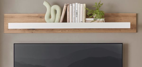 Wandboard Rivian in wei� matt und Evoke Eiche Wandregal 150 cm