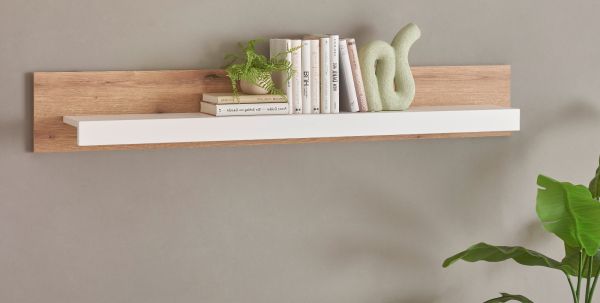 Wandboard Rivian in wei� matt und Evoke Eiche Wandregal 150 cm