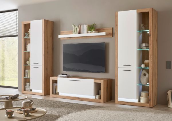 Wandboard Rivian in wei� matt und Evoke Eiche Wandregal 150 cm