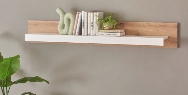 Wandboard Rivian in wei� matt und Evoke Eiche Wandregal 150 cm