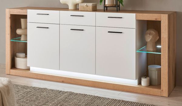 Sideboard Rivian in wei� matt und Evoke Eiche Kommode 198 x 83 cm
