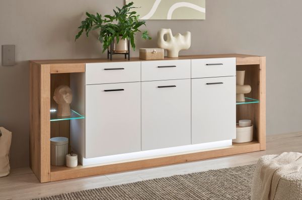 Sideboard Rivian in wei� matt und Evoke Eiche Kommode 198 x 83 cm