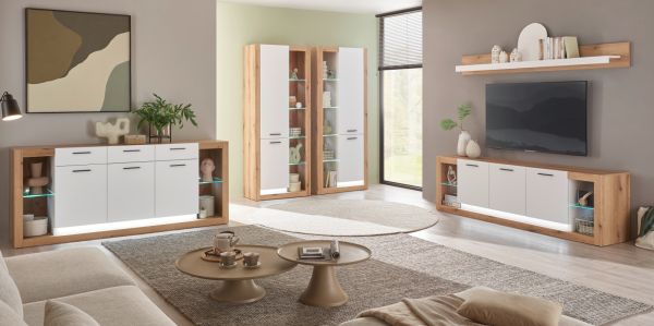 Sideboard Rivian in wei� matt und Evoke Eiche Kommode 198 x 83 cm
