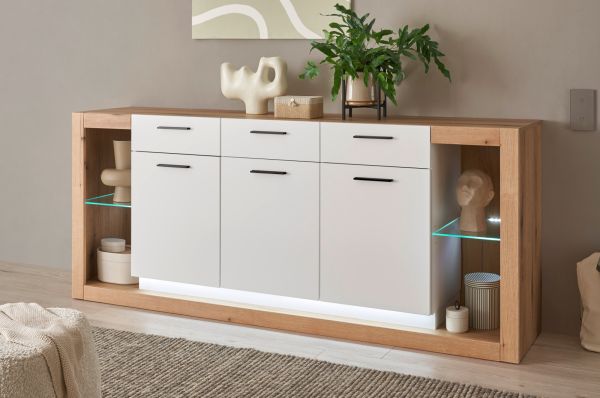 Sideboard Rivian in wei� matt und Evoke Eiche Kommode 198 x 83 cm