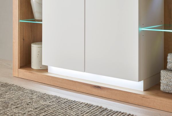 Highboard Rivian in wei� matt und Evoke Eiche Kommode 141 x 139 cm