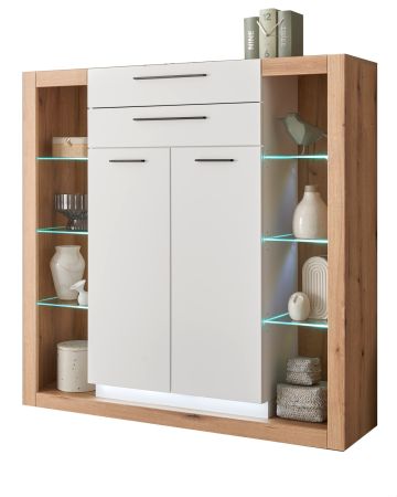 Highboard Rivian in wei� matt und Evoke Eiche Kommode 141 x 139 cm