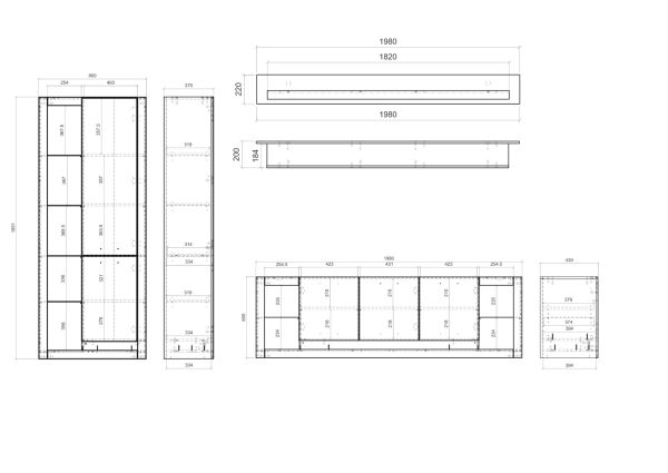 Wohnwand Rivian in wei� matt und Evoke Eiche Wohnkombination Set 3-teilig 298 cm