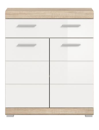 Badezimmer Kommode Mambo in wei� Hochglanz und Sonoma Eiche Badschrank 74 x 88 cm