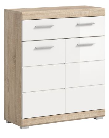 Badezimmer Kommode Mambo in wei� Hochglanz und Sonoma Eiche Badschrank 74 x 88 cm