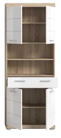Badezimmer Hochschrank Mambo in wei� Hochglanz und Sonoma Eiche Badschrank 74 x 191 cm