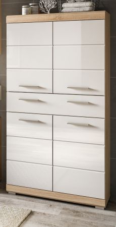 Badezimmer Midischrank Mambo in wei� Hochglanz und Sonoma Eiche Badschrank 74 x 141 cm