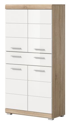 Badezimmer Midischrank Mambo in wei� Hochglanz und Sonoma Eiche Badschrank 74 x 141 cm