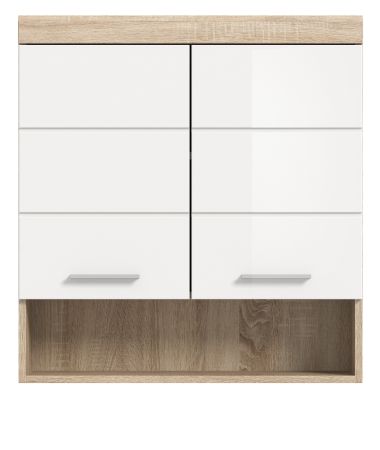 Badezimmer H�ngeschrank Mambo in wei� Hochglanz und Sonoma Eiche Badschrank h�ngend 74 x 79 cm