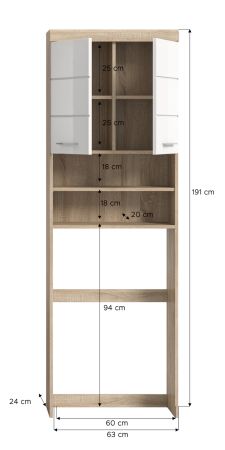 Waschmaschinenschrank Mambo in wei� Hochglanz und Sonoma Eiche Waschmaschinen �berbau 63 x 191 cm