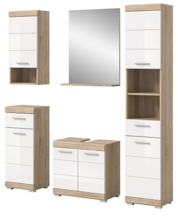 Badm�bel Set 5-teilig Mambo in wei� Hochglanz und Sonoma Eiche Badkombination 164 x 191 cm