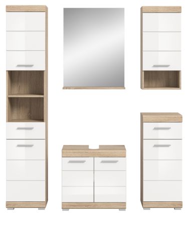 Badm�bel Set 5-teilig Mambo in wei� Hochglanz und Sonoma Eiche Badkombination 164 x 191 cm