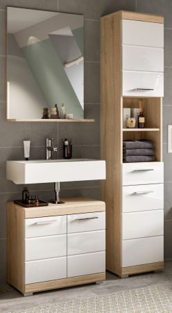 Badm�bel Set 3-teilig Mambo in wei� Hochglanz und Sonoma Eiche Badkombination 112 x 191 cm