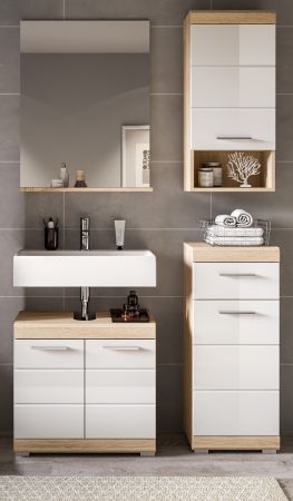 Badm�bel Set 4-teilig Mambo in wei� Hochglanz und Sonoma Eiche Badkombination 112 x 191 cm