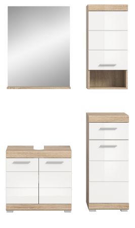 Badm�bel Set 4-teilig Mambo in wei� Hochglanz und Sonoma Eiche Badkombination 112 x 191 cm
