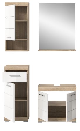 Badm�bel Set 4-teilig Mambo in wei� Hochglanz und Sonoma Eiche Badkombination 112 x 191 cm