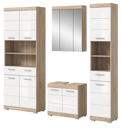 Badm�bel Set 4-teilig Mambo in wei� Hochglanz und Sonoma Eiche Badkombination 186 x 191 cm