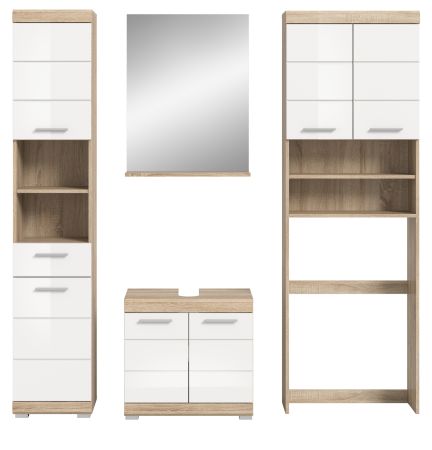 Badm�bel Set 4-teilig Mambo in wei� Hochglanz und Sonoma Eiche Badkombination 190 x 191 cm
