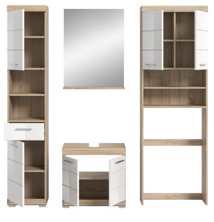 Badm�bel Set 4-teilig Mambo in wei� Hochglanz und Sonoma Eiche Badkombination 190 x 191 cm