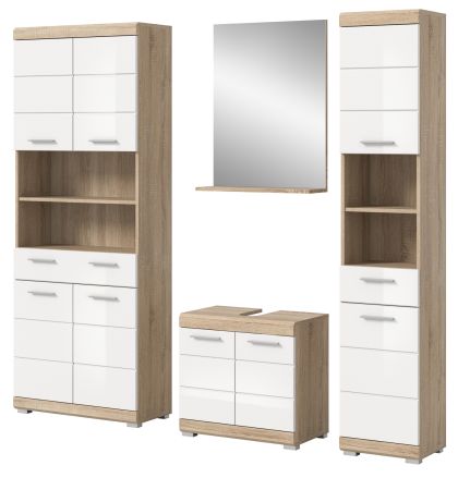 Badm�bel Set 4-teilig Mambo in wei� Hochglanz und Sonoma Eiche Badkombination 186 x 191 cm