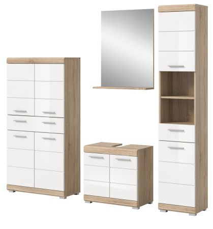 Badm�bel Set 4-teilig Mambo in wei� Hochglanz und Sonoma Eiche Badkombination 186 x 191 cm
