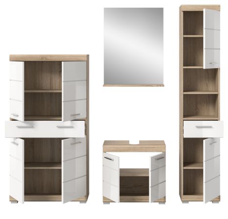 Badm�bel Set 4-teilig Mambo in wei� Hochglanz und Sonoma Eiche Badkombination 186 x 191 cm
