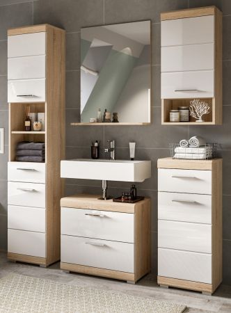 Badm�bel Set 5-teilig Mambo in wei� Hochglanz und Sonoma Eiche Badkombination 164 x 191 cm