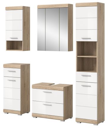Badm�bel Set 5-teilig Mambo in wei� Hochglanz und Sonoma Eiche Badkombination 164 x 191 cm