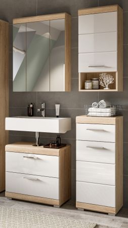 Badm�bel Set 4-teilig Mambo in wei� Hochglanz und Sonoma Eiche Badkombination 112 x 191 cm