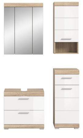 Badm�bel Set 4-teilig Mambo in wei� Hochglanz und Sonoma Eiche Badkombination 112 x 191 cm