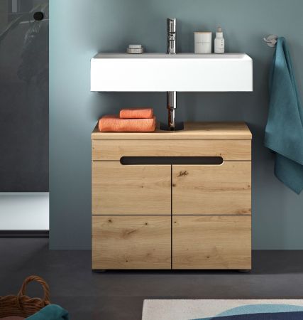 Waschbeckenunterschrank Cooper in Artisan Eiche und grau Badschrank 63 cm, Soft-Close