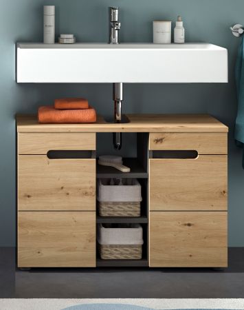 Waschbeckenunterschrank Cooper in Artisan Eiche und grau Badschrank 80 cm, Soft-Close