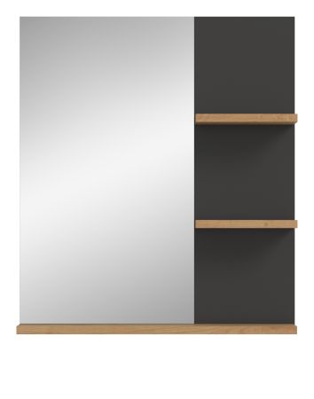 Badezimmer Spiegel Cooper in Artisan Eiche und grau Badspiegel mit Ablage 63 x 73 cm